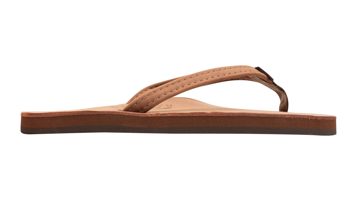 Rainbow Single Layer Leather Narrow Strap Womens Sandal Redwood M