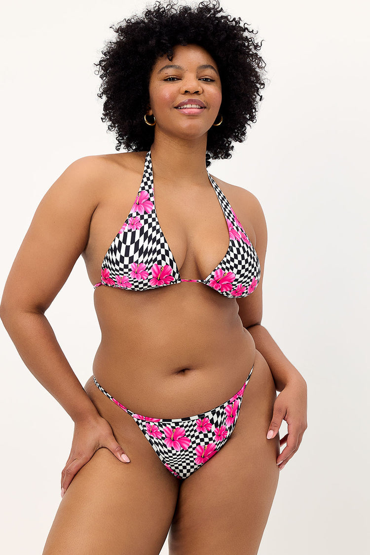 Frankies Bikinis Harmony Satin Bikini Bottom BMHP-BlackHibuscus M