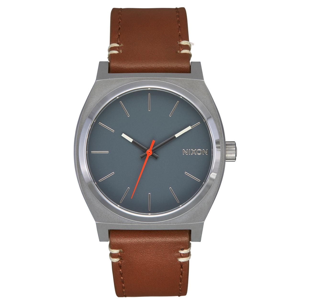 Nixon The Time Teller Leather Watch 5195-Light Gunmetal-Basalt-Sienna