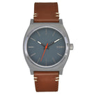 Nixon The Time Teller Leather Watch 5195-Light Gunmetal-Basalt-Sienna