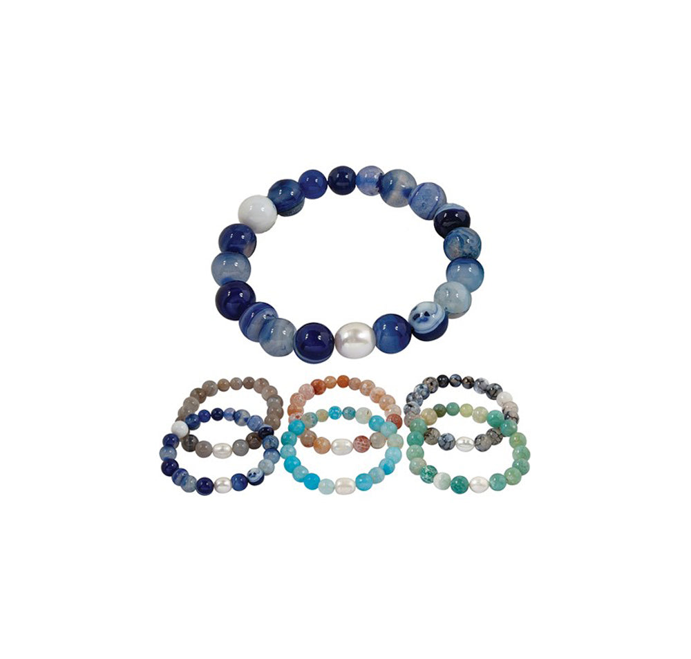 WAVE & PALM 8MM STONE BD W/FR'WTR PRL BRA