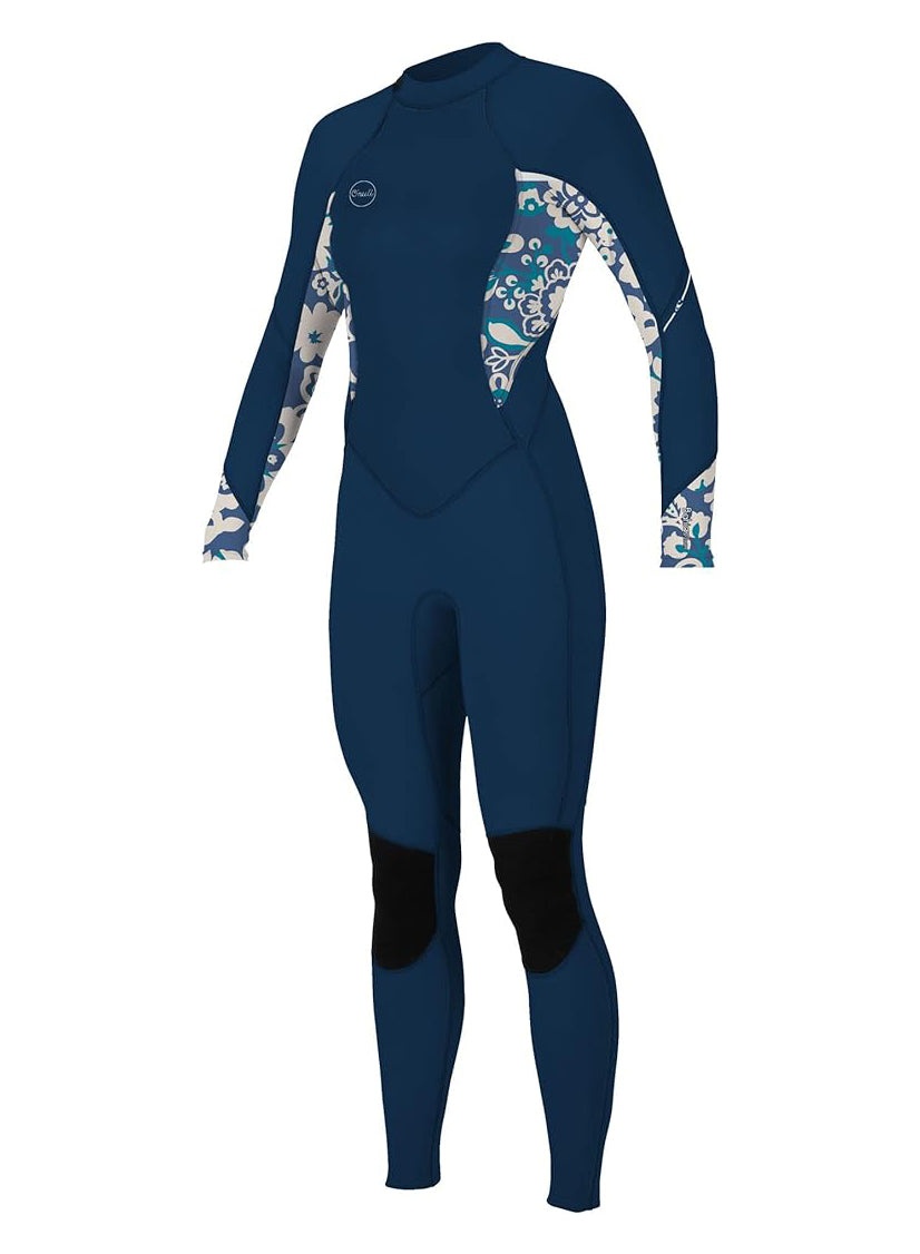 O Neill Bahia 3/2mm Back Zip Womens Fullsuit HZ6-French Navy-Crisflor-Crisflor 4