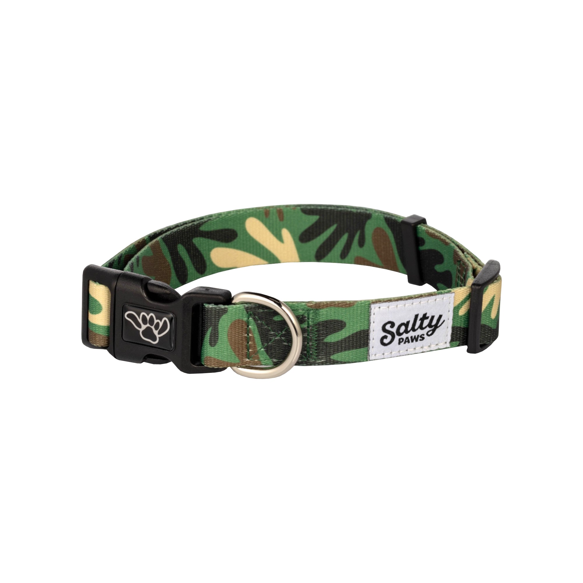 Salty Paws Surfing Dog Collar | Designs for Beach Dogs, Floral, Fishing, Surfing, Hawaiian, Green Camo L