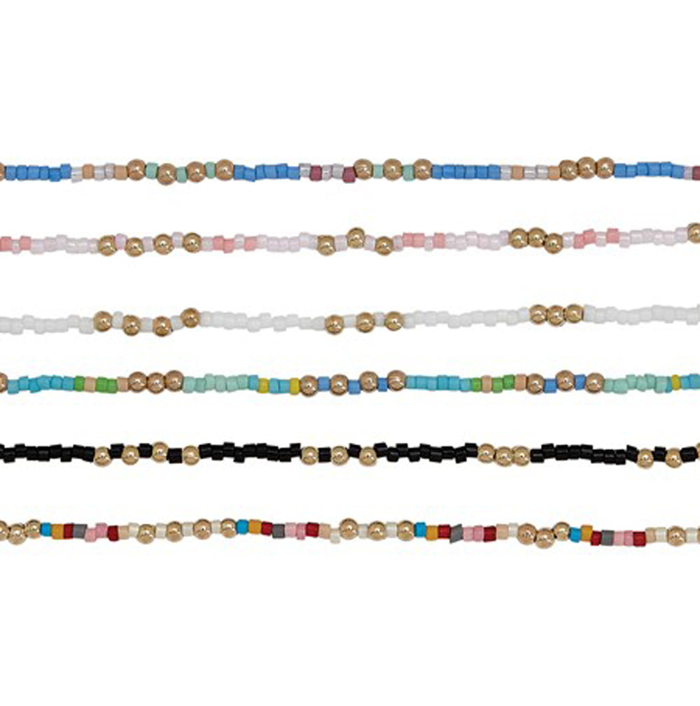 WAVE & PALMS SEED BEAD W/GOLD BD ACNT NK