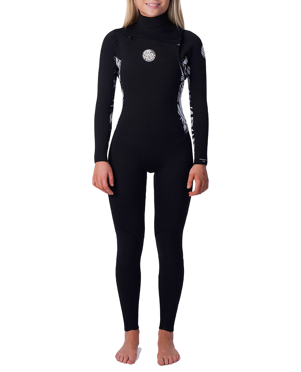 Rip Curl Dawn Patrol 3/2mm Chest Zip Womens Fullsuit BBK-Black-Black 14