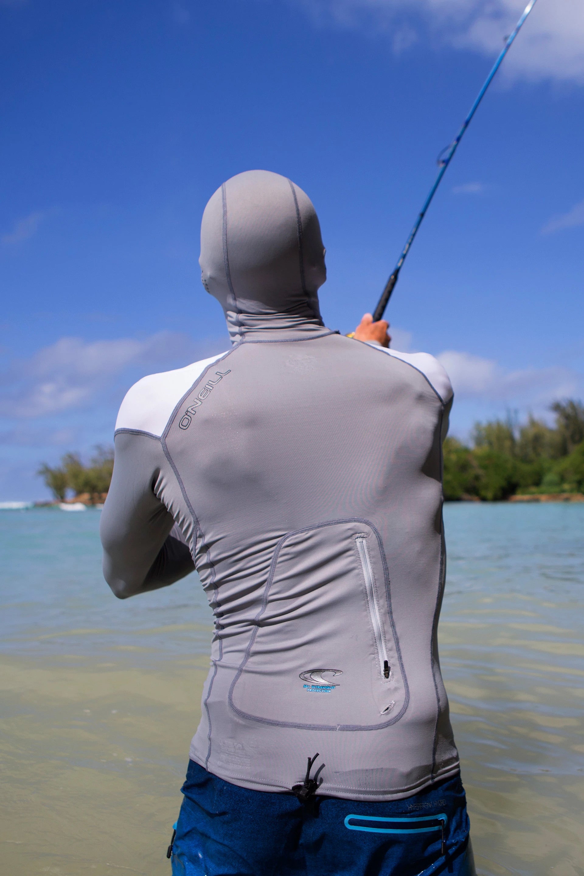 O Neill Premium Skins O Zone L/S Rashguard W/Hood DP1-Cool Grey-White-White S