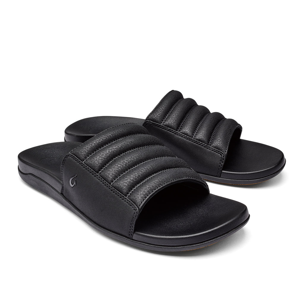 Olukai Maha Olu Slide Sandal 4040-Black-Black 9