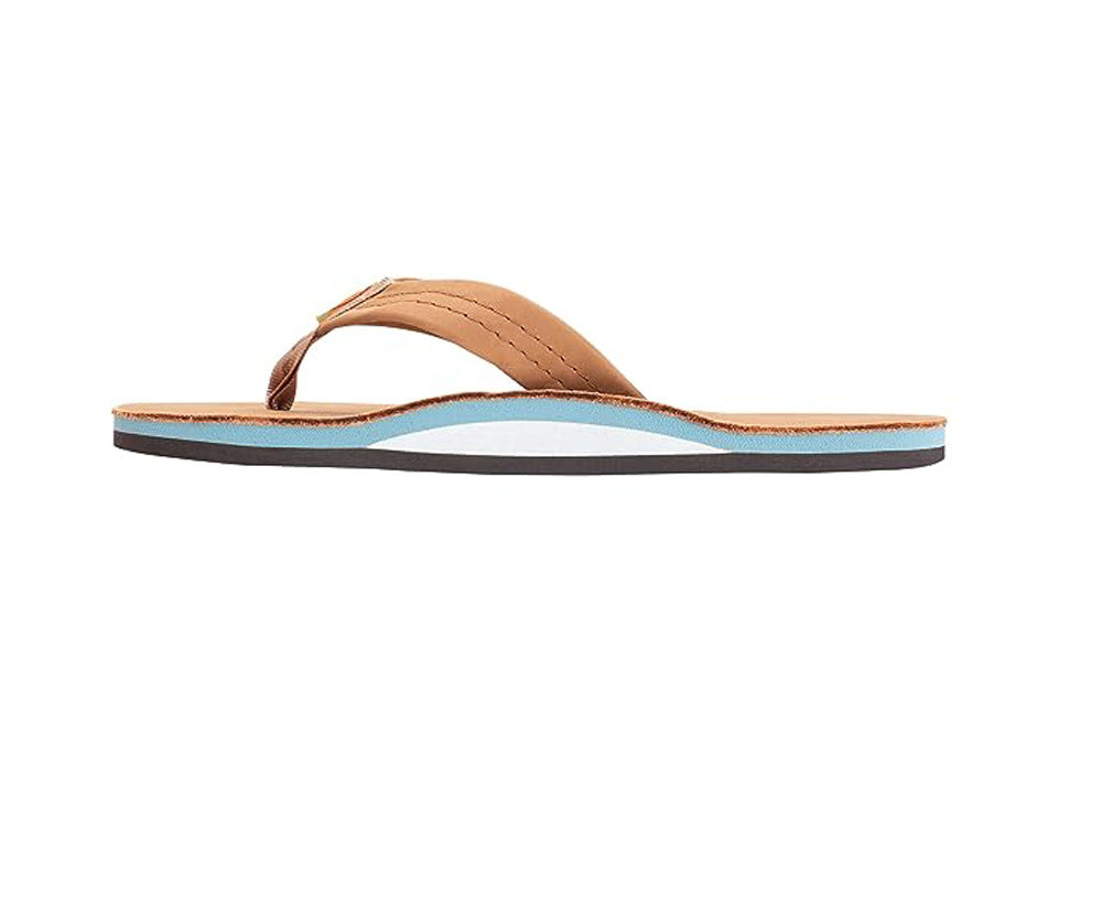 Rainbow Single Layer Leather Mens Sandal Tan-Blue L
