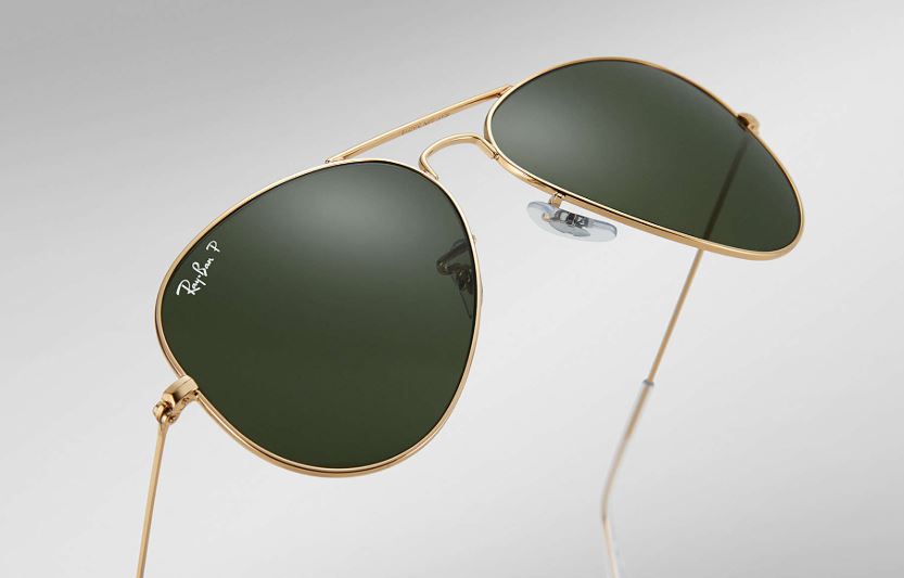 Ray Ban Aviator Large Metal Polarized Sunglasses Gold Crystal Green Aviator