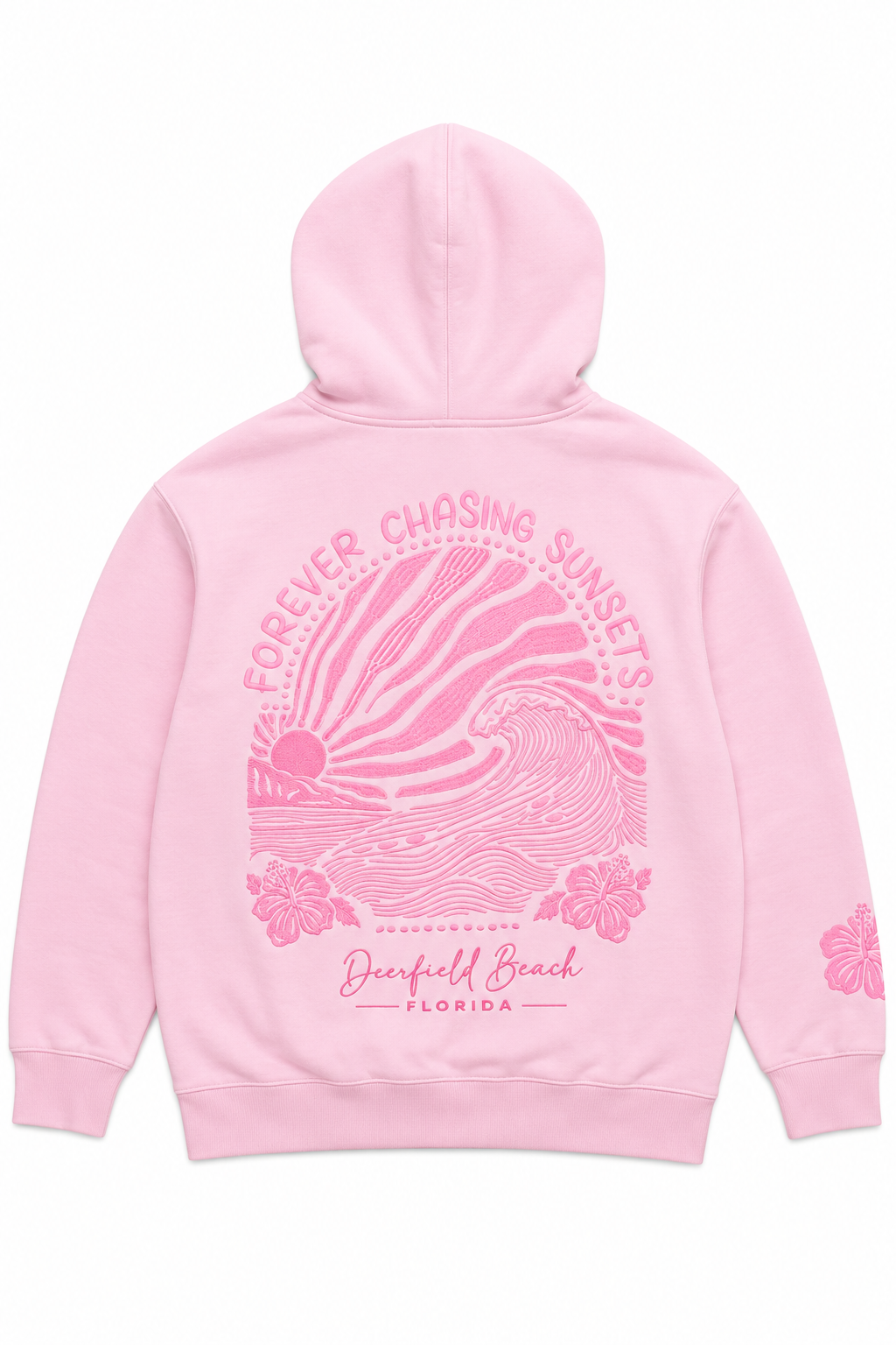 Forever Chasing Sunsets Embroidered Hoodie DFB-BabyPink M