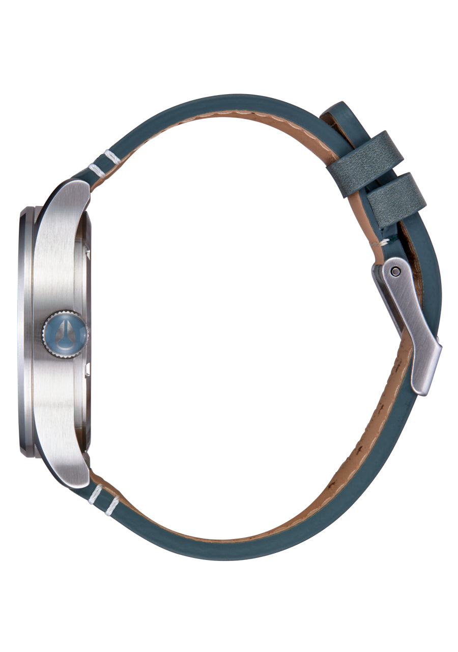 Nixon The Sentry Leather Watch 5158-Silver-Dusty Blue-Dark Forest