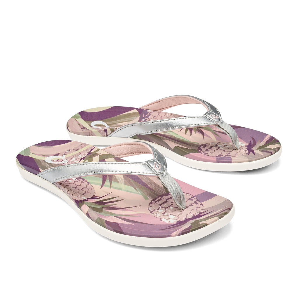 Olukai Ho Opio Hau Womens Sandal 2KPZ-Silver-Pineapple 9