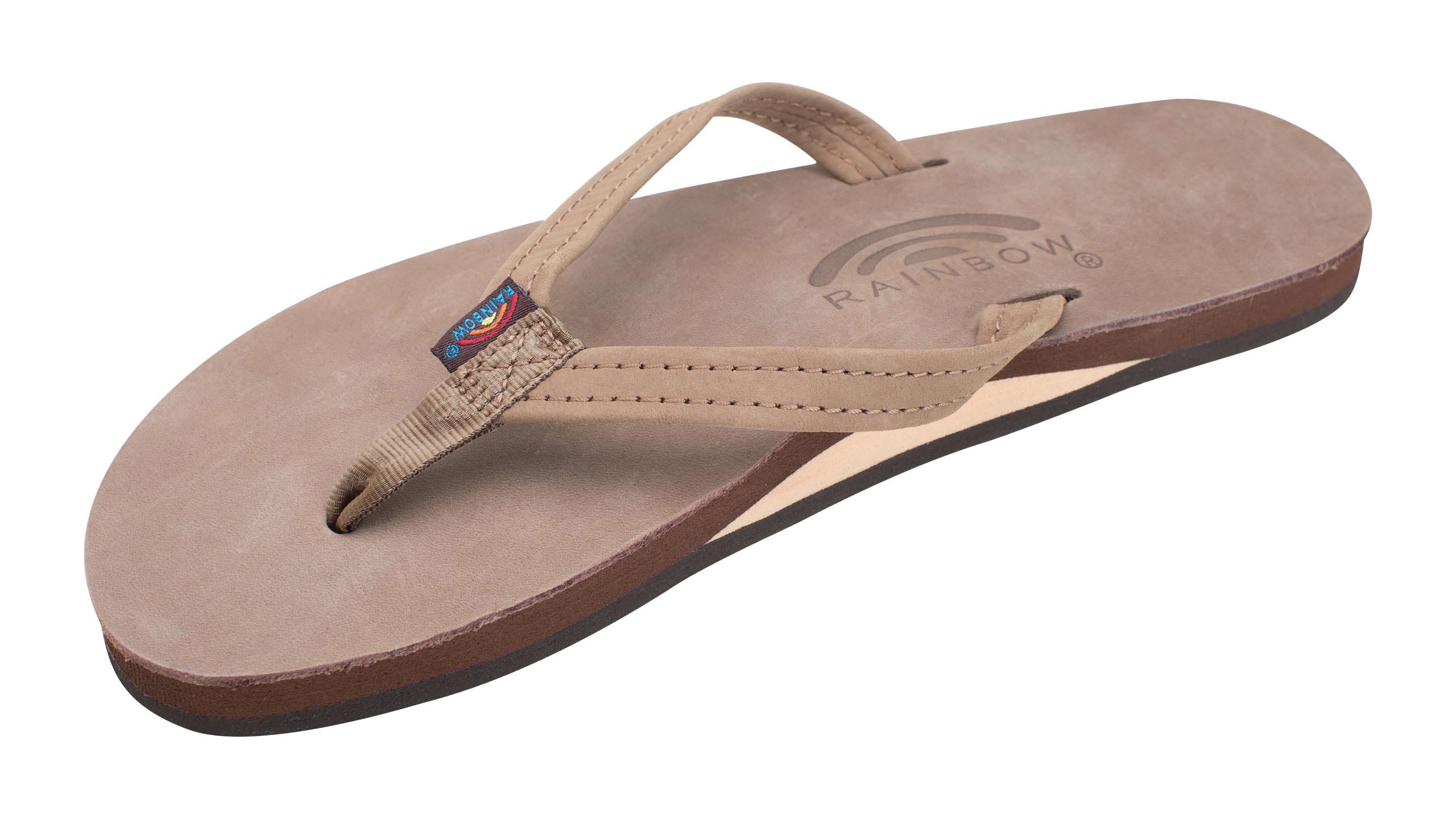 Rainbow Single Layer Leather Narrow Strap Womens Sandal Dark Brown S