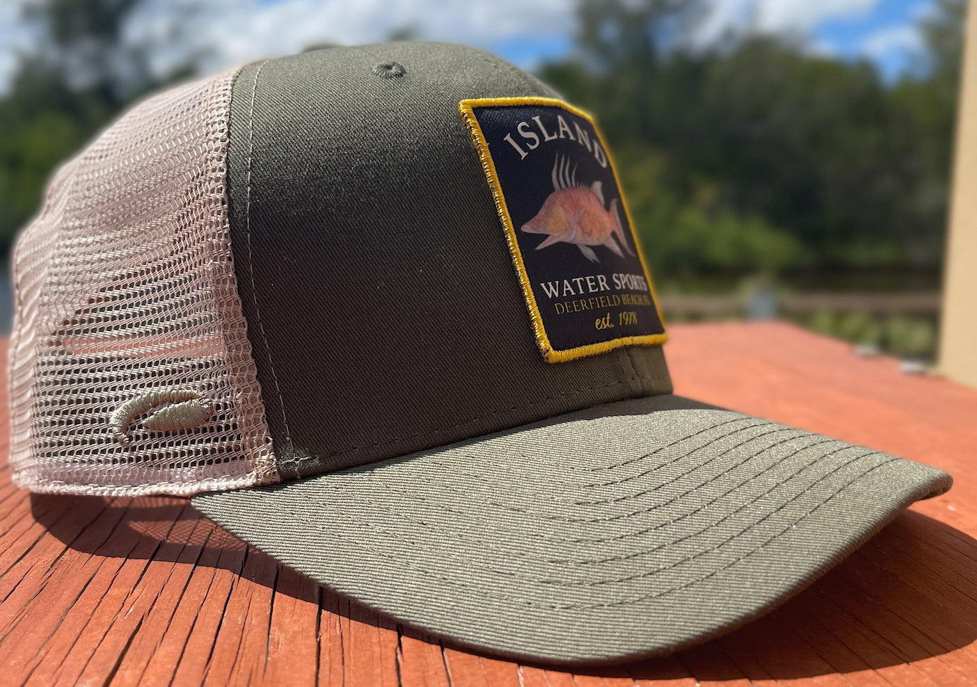 Island Water Sports Hogfish Trucker Hat Olive OS