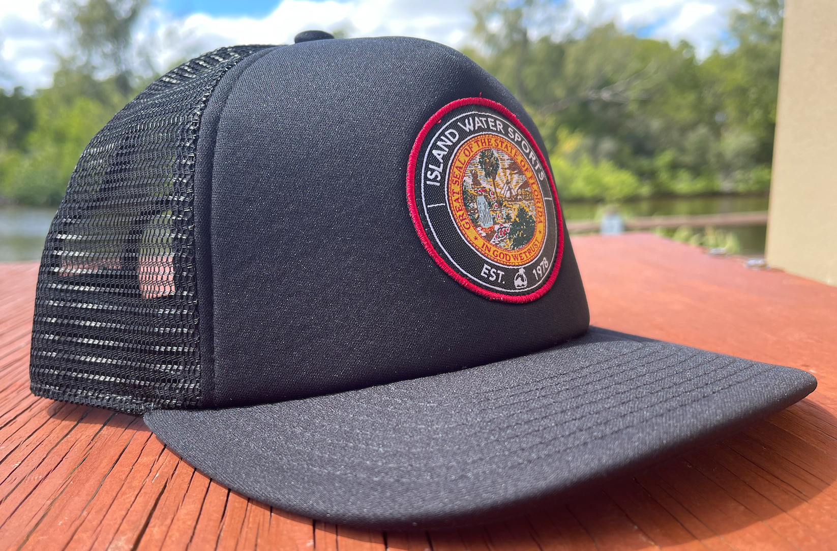Island Water Sports Seal of Florida Trucker Hat Black OS