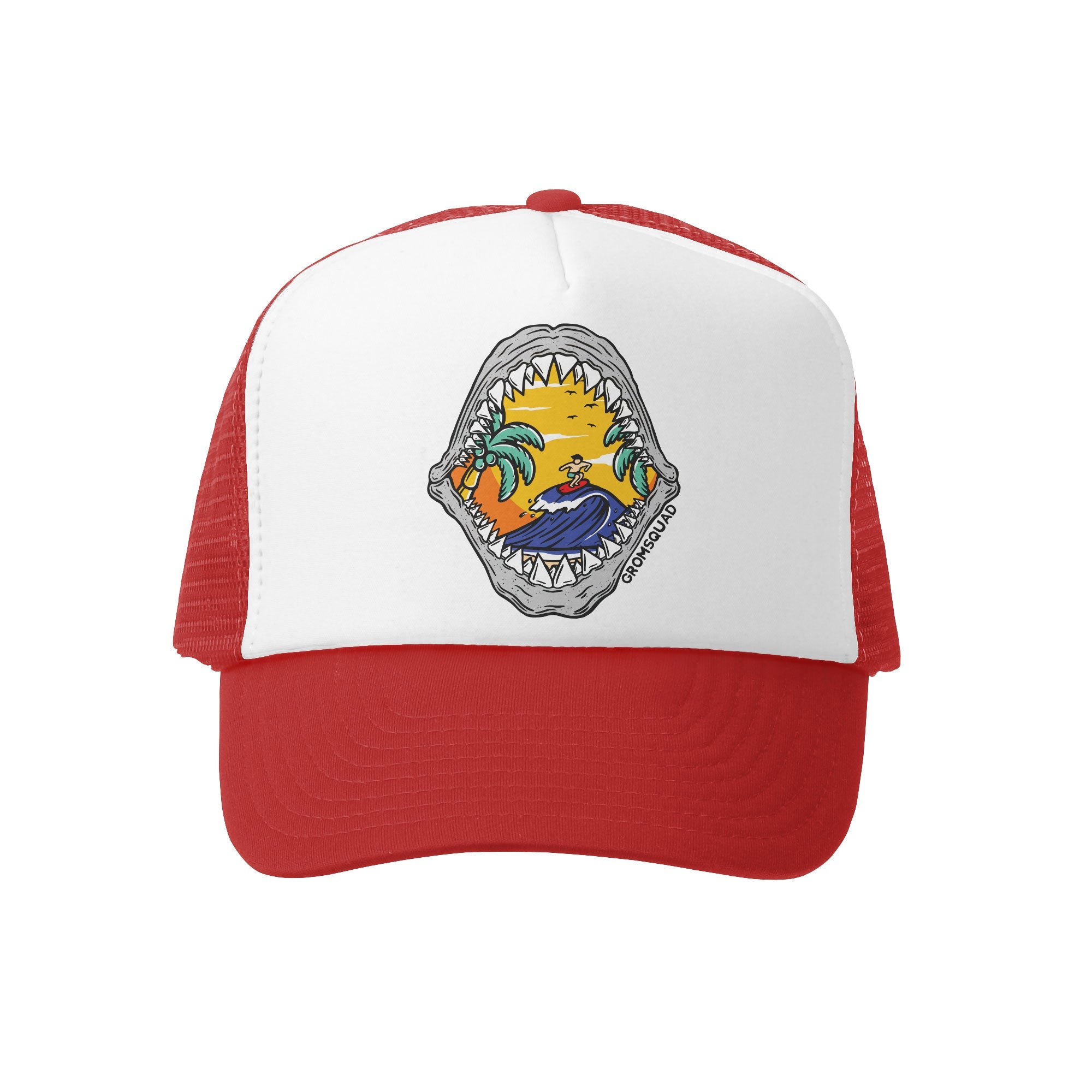 Grom Squad Shark Bite Trucker Hat Red/White Mini