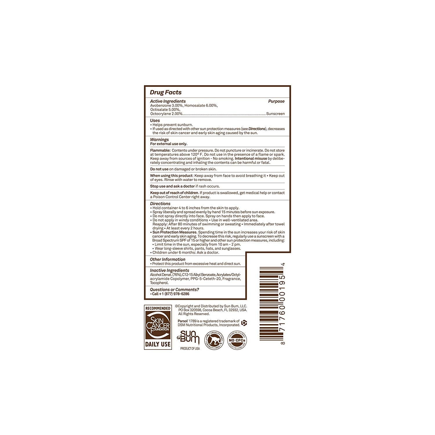 Sun Bum SPF 15 Sunscreen Spray 6oz