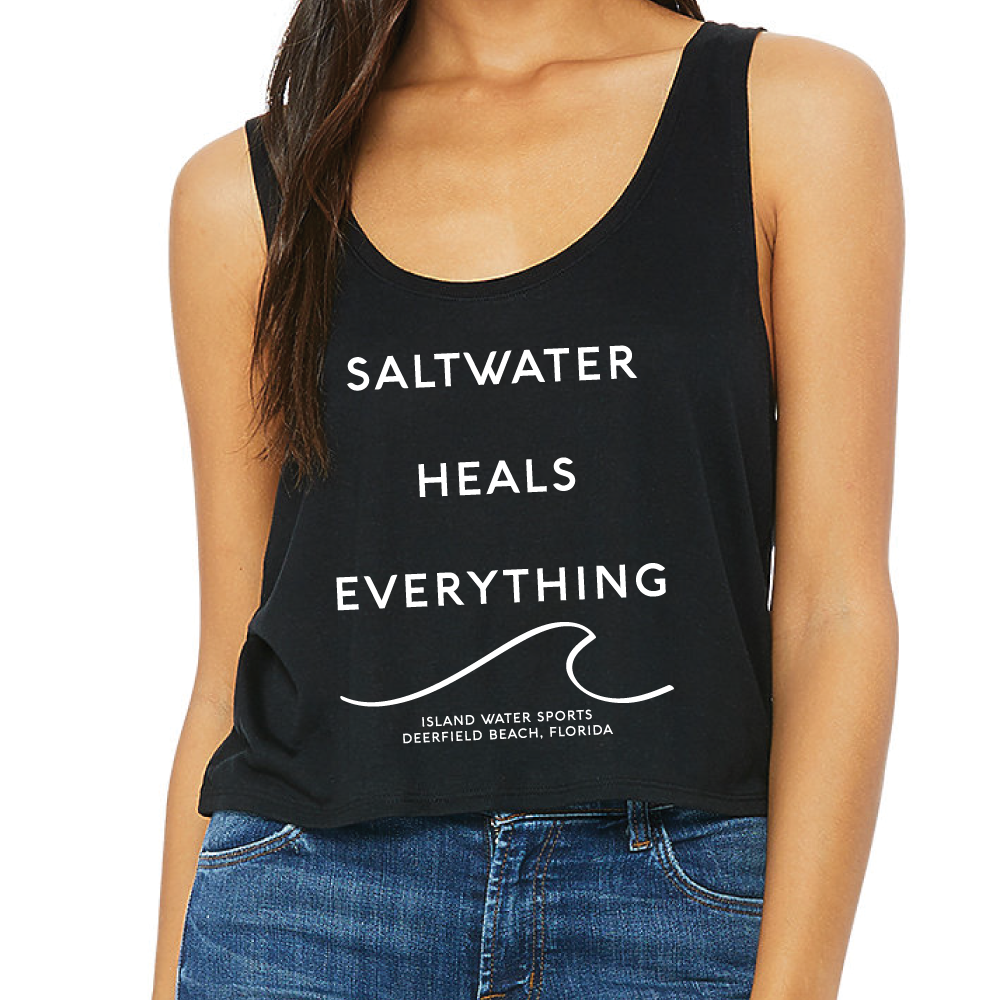 Island Water Sports Saltwater Heals Everything Flowy Boxy Tank Black L