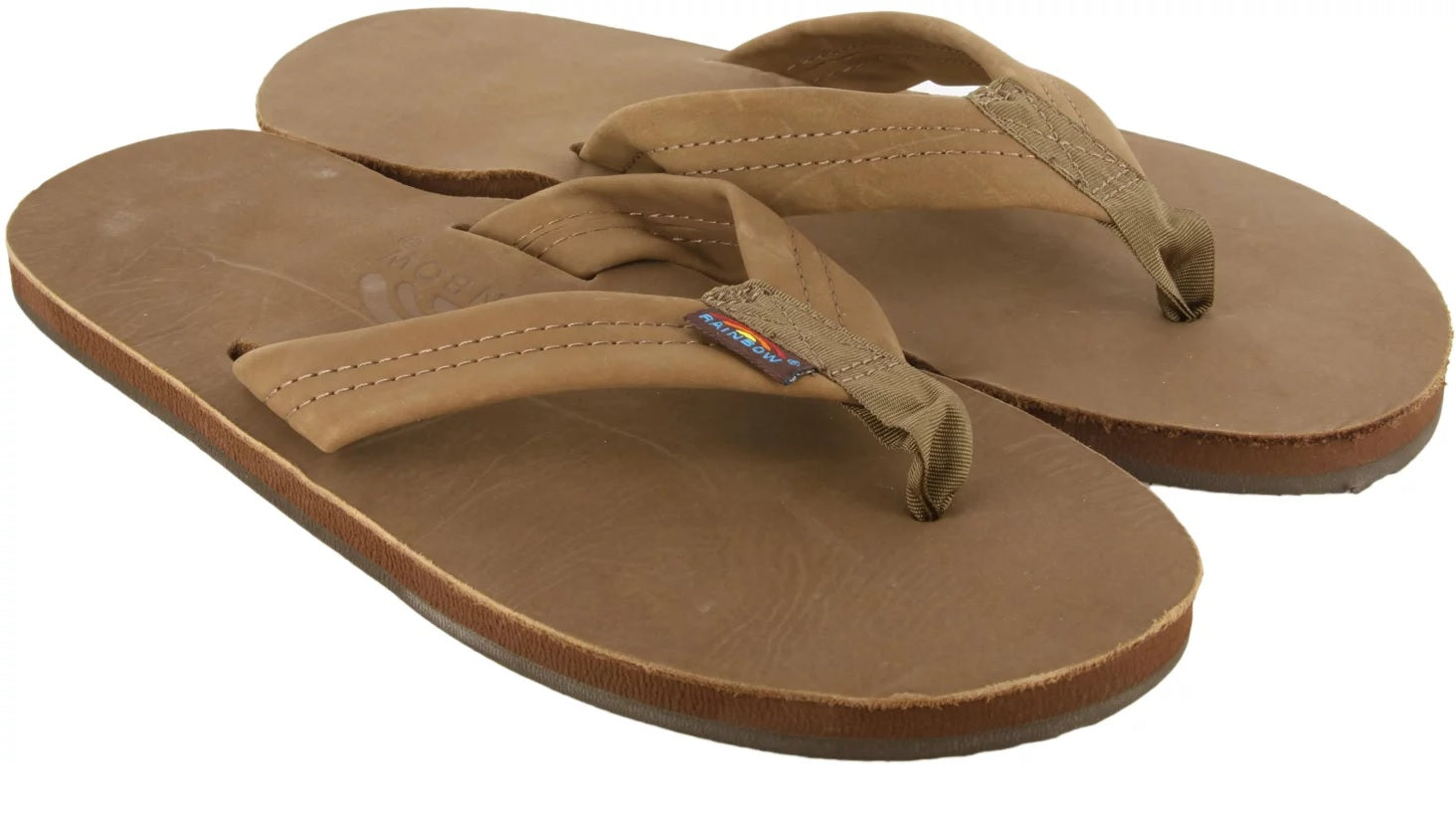 Rainbow Single Layer Leather Mens Sandal Dark Brown M