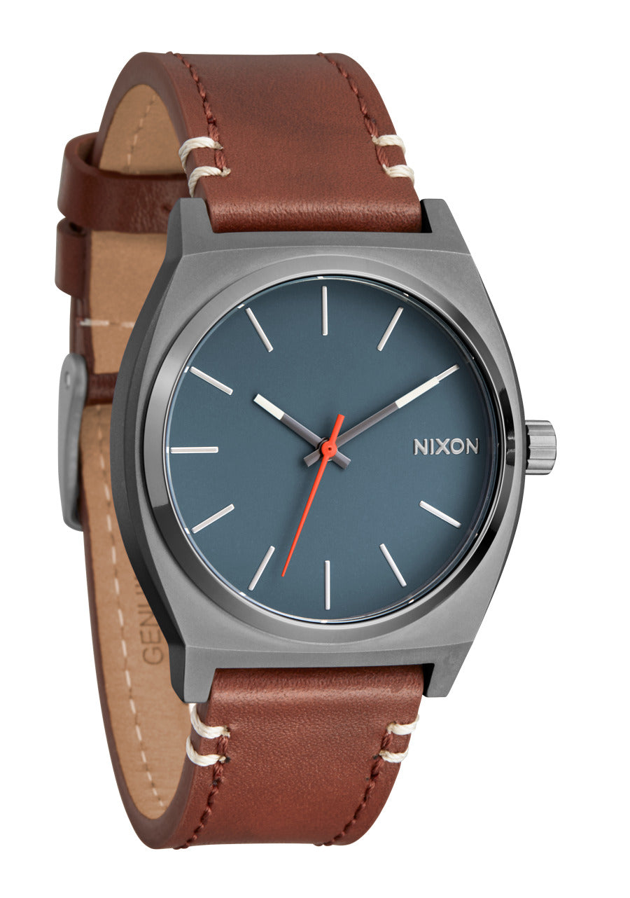 Nixon The Time Teller Leather Watch 5195-Light Gunmetal-Basalt-Sienna