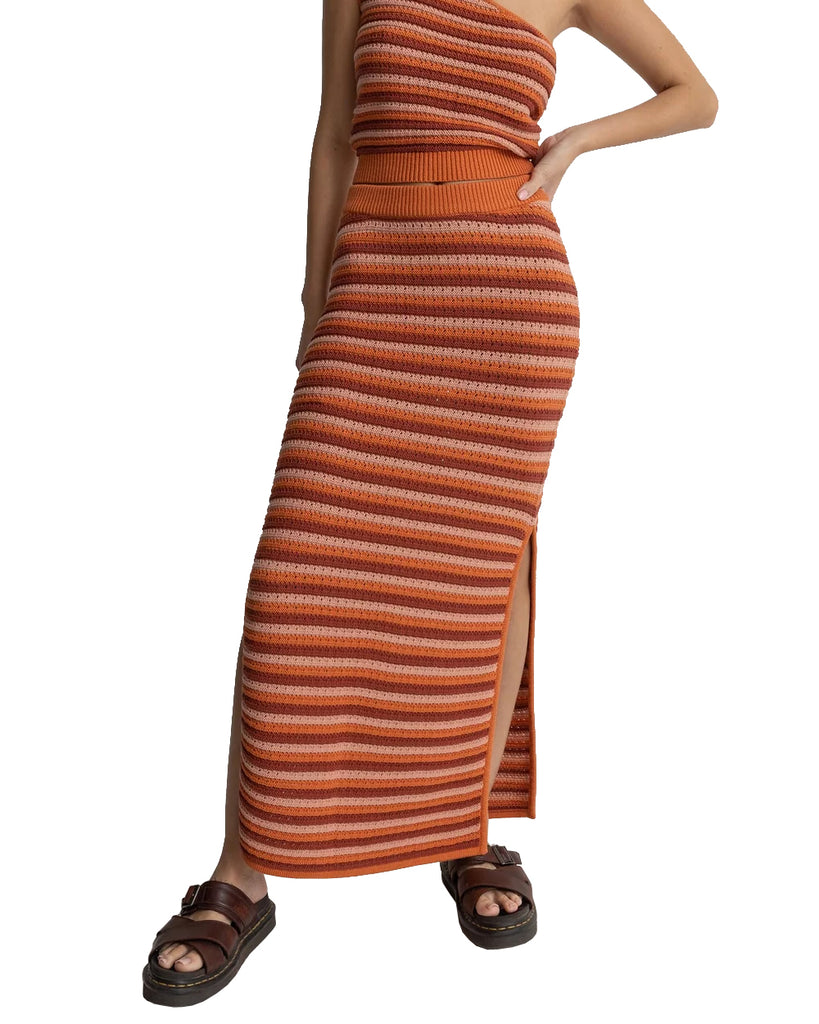 Rhythm Spirit Knit Stripe Midi Skirt COR S