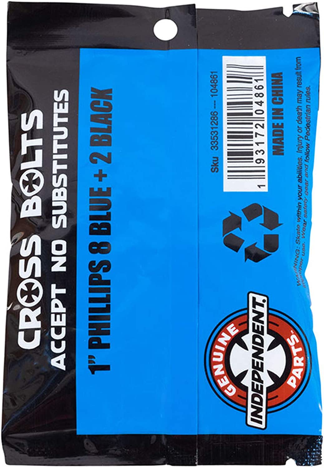 Independent Cross Bolts w/ Tool BLK/BLUE 1" Phillips