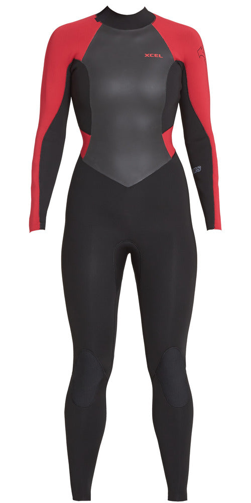 Xcel Axis 3/2mm Back Zip Womens Fullsuit Black-Goji Berry 4