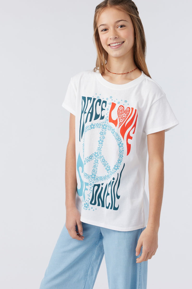 O'Neill Girls Peace And Love SS Tee WHT XL