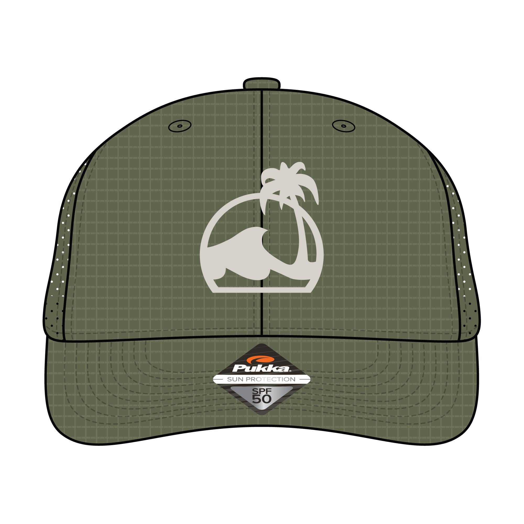 Island Water Sports SPF 50 Wave And Palm Hat Olive OS