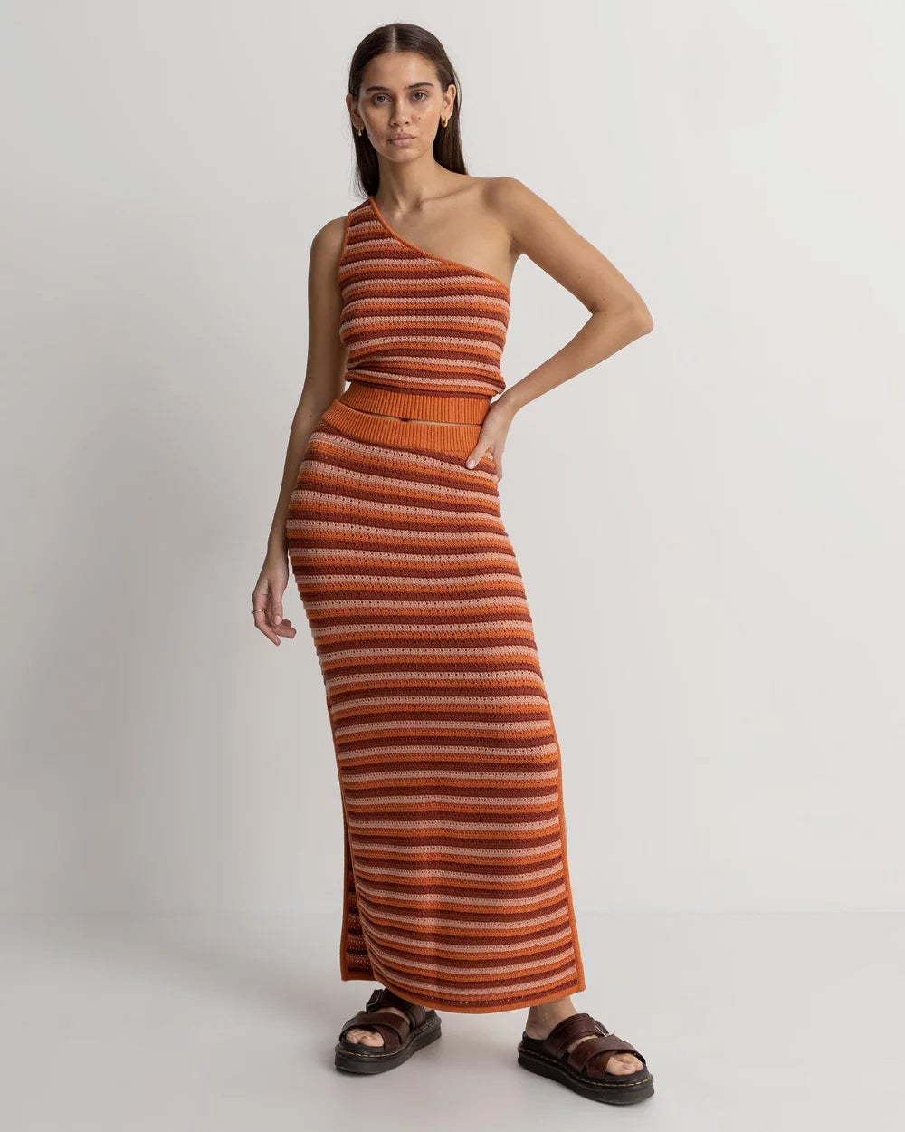 Rhythm Spirit One Shoulder Knit Stripe Top COR S