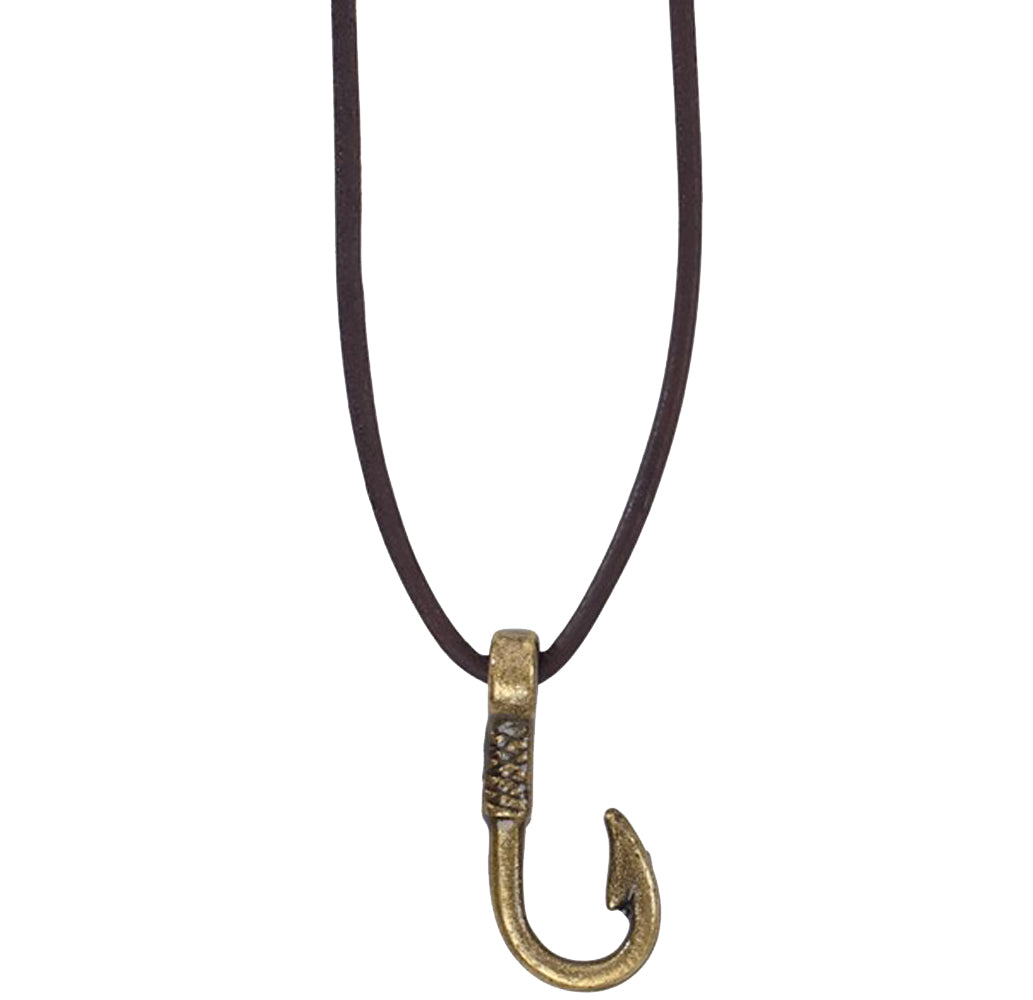 WAVE & PALM FISH HOOK ON LEATHER CORD