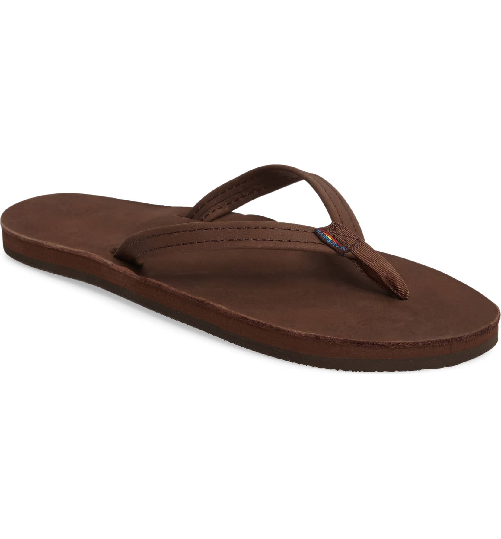 Rainbow Single Layer Leather Narrow Strap Womens Sandal Expresso 11