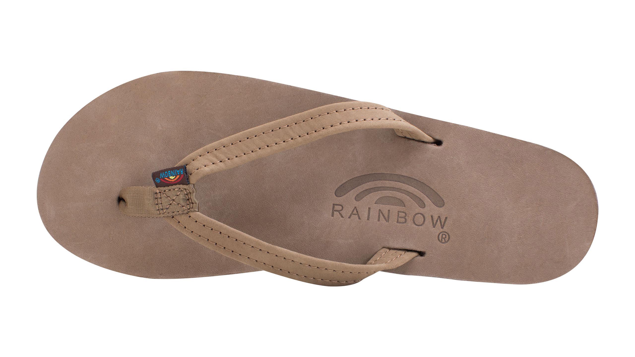 Rainbow Single Layer Leather Narrow Strap Womens Sandal Dark Brown 10