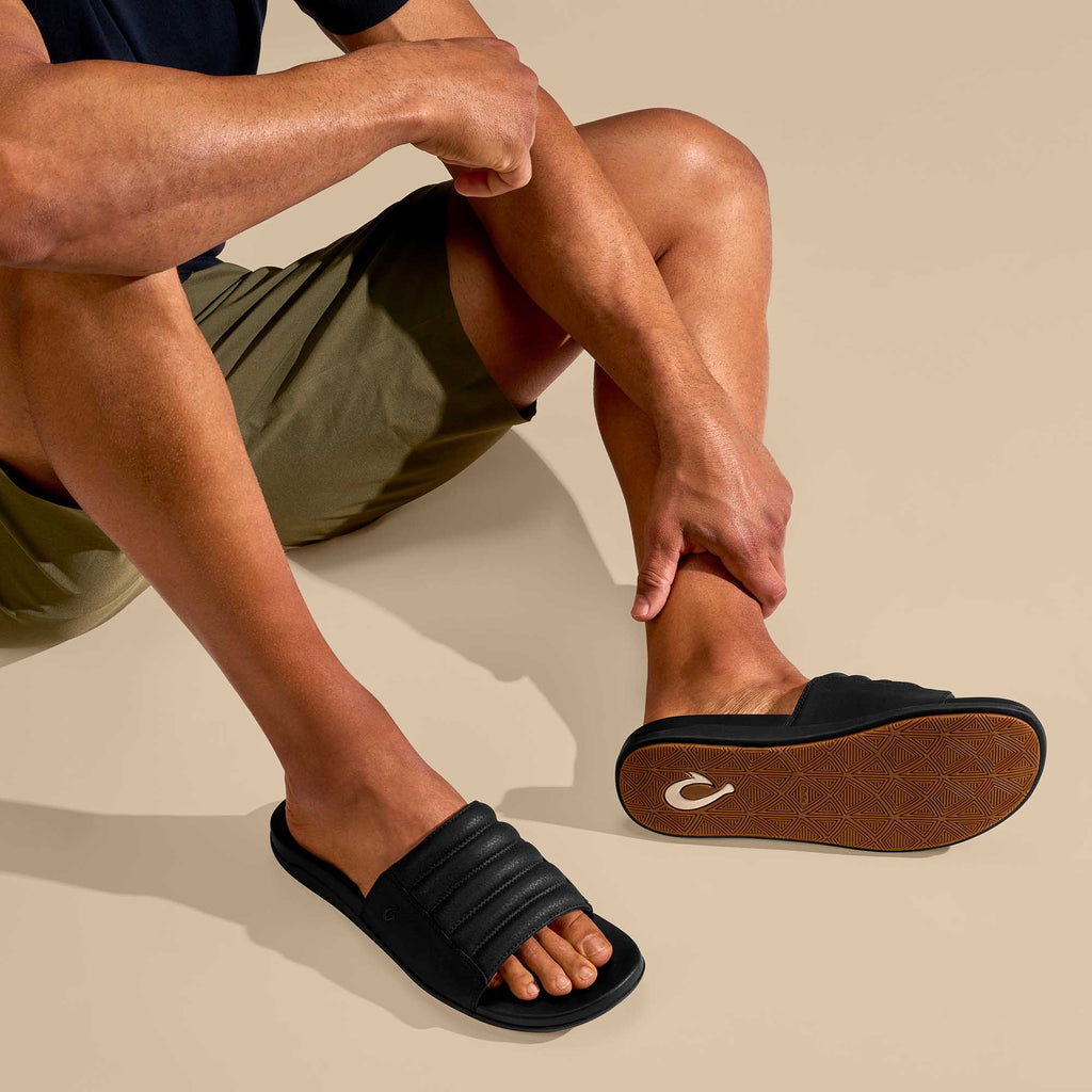 Olukai Maha Olu Slide Sandal 4040-Black-Black 9