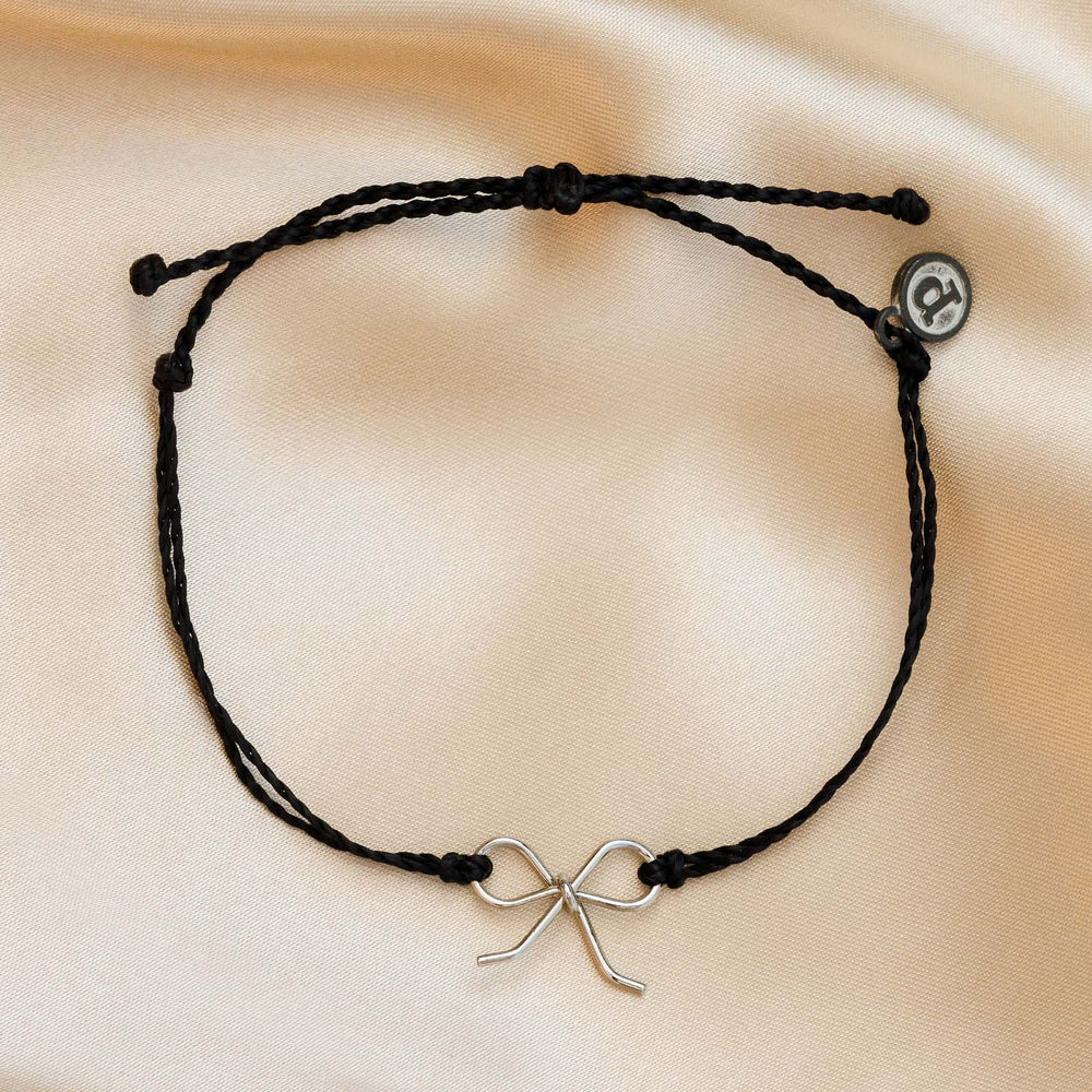 Pura Vida Bow Charm Silver Bracelet BLK OS