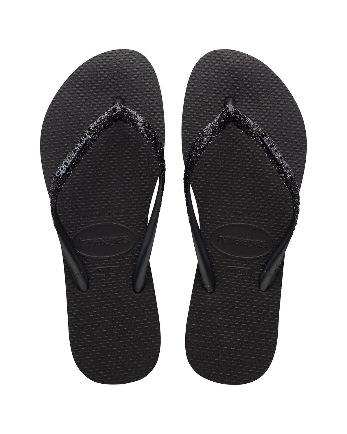 Havaianas Slim Glitter 2 Womens Sandal 4057-Black-Dark Grey 6