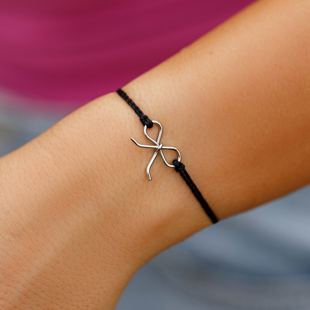 Pura Vida Bow Charm Silver Bracelet BLK OS