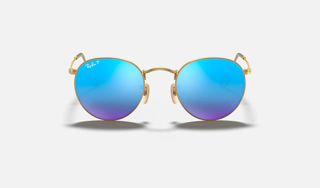 Ray Ban Round Metal Polarized Sunglasses MatteGold BlueMirror Round