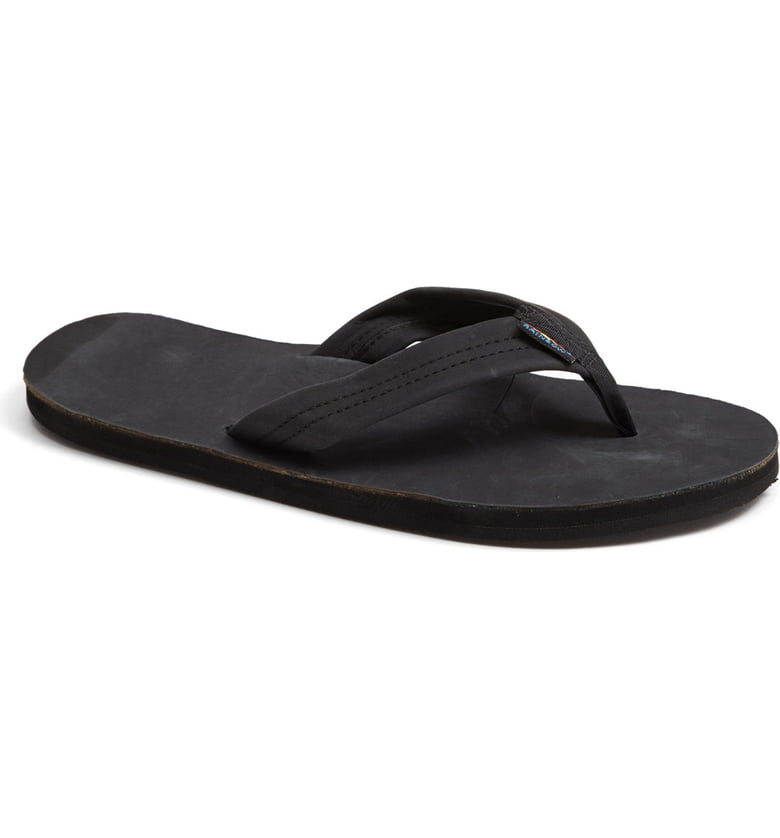 Rainbow Single Layer Leather Mens Sandal Classic Black XL