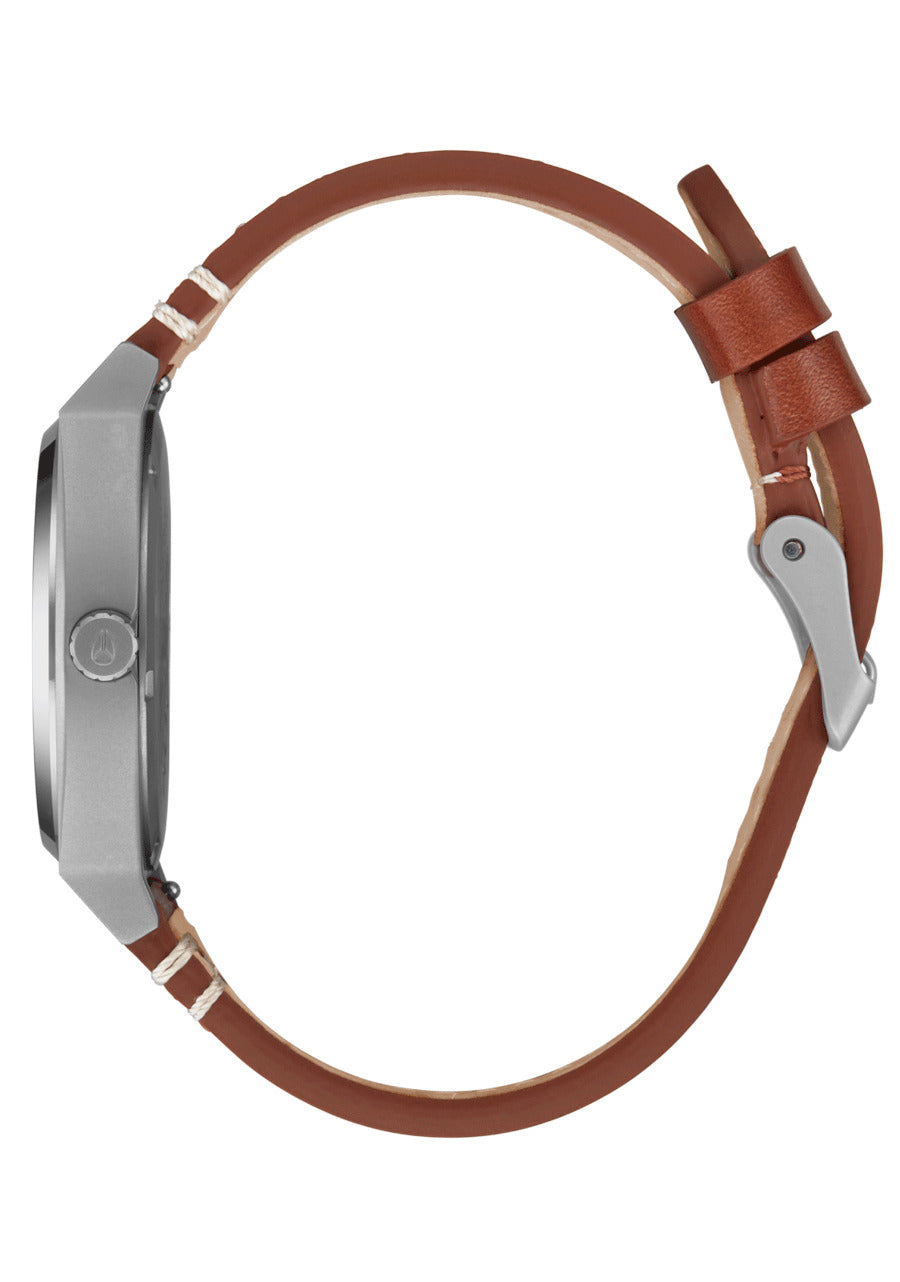 Nixon The Time Teller Leather Watch 5195-Light Gunmetal-Basalt-Sienna