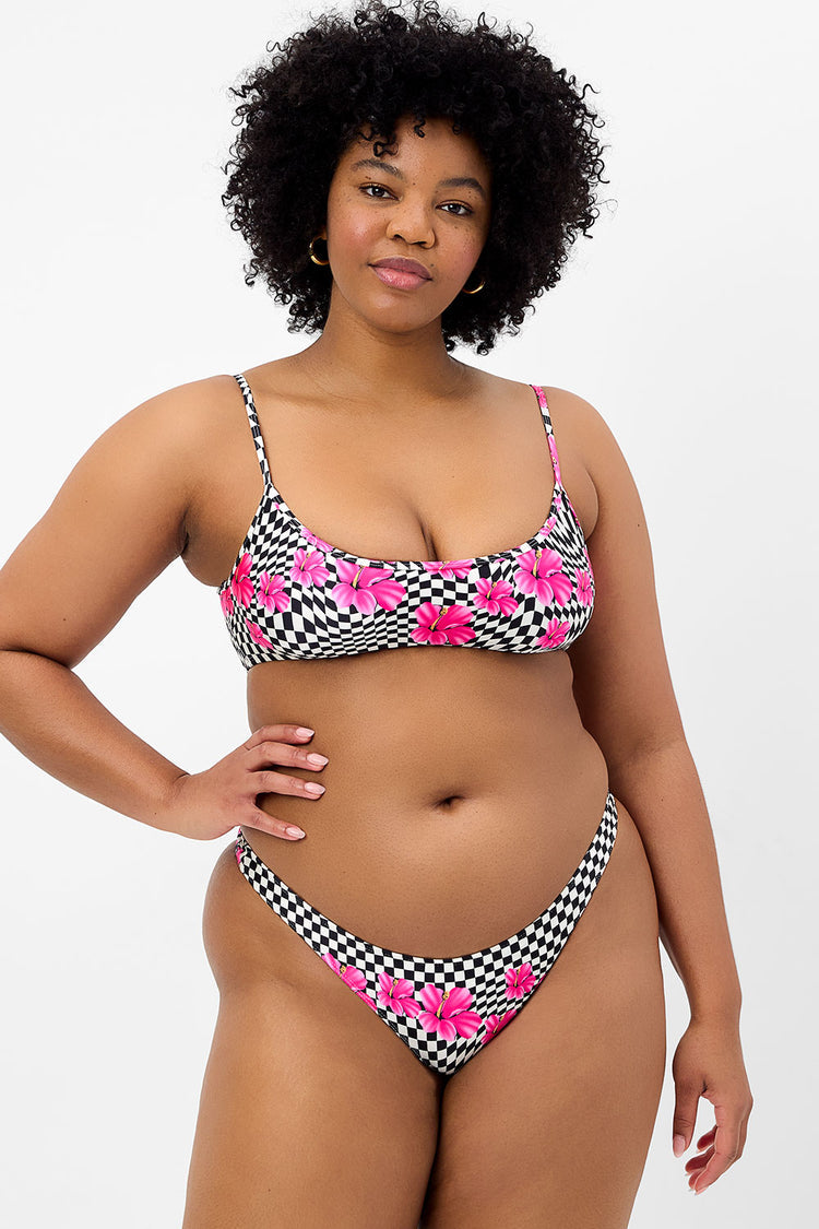 Frankies Bikinis Dallas Satin Bikini Top BMHP-BlackHibiscus L