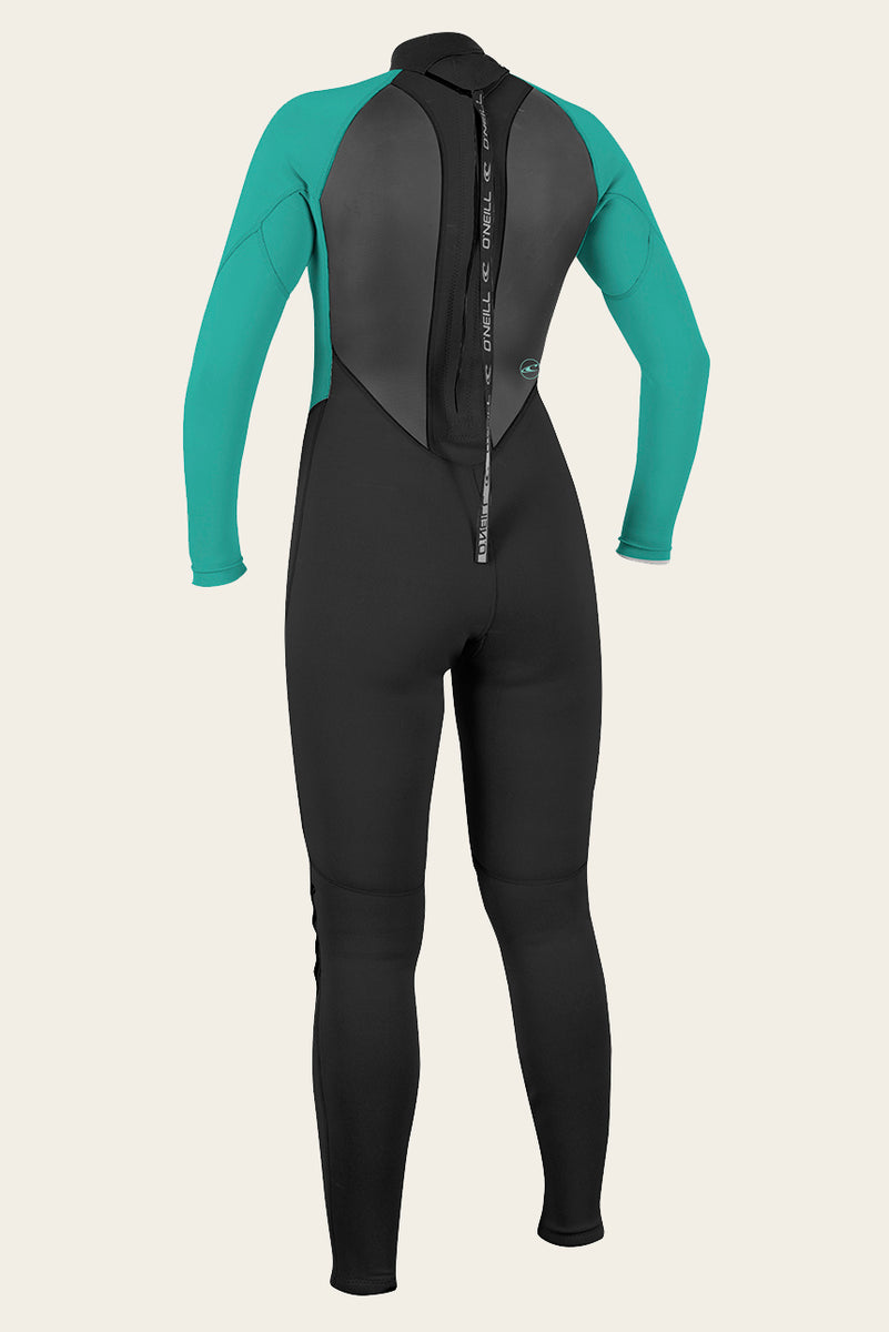 O Neill Reactor-2 3/2mm Back Zip Womens Fullsuit Z94-Black-Lite Aqua 8