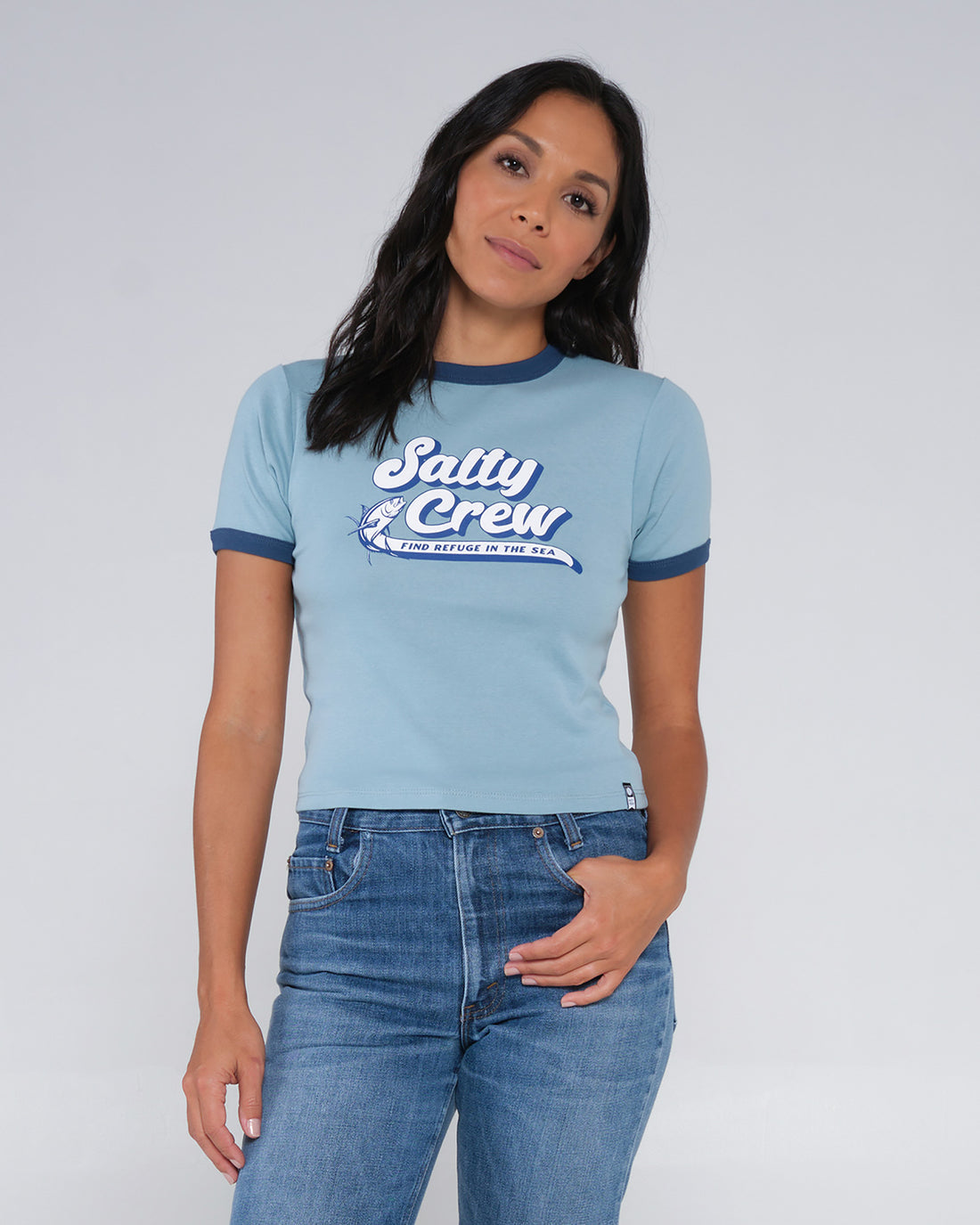 Salty Crew Retro Catch Ringer Tee TIDBLU L