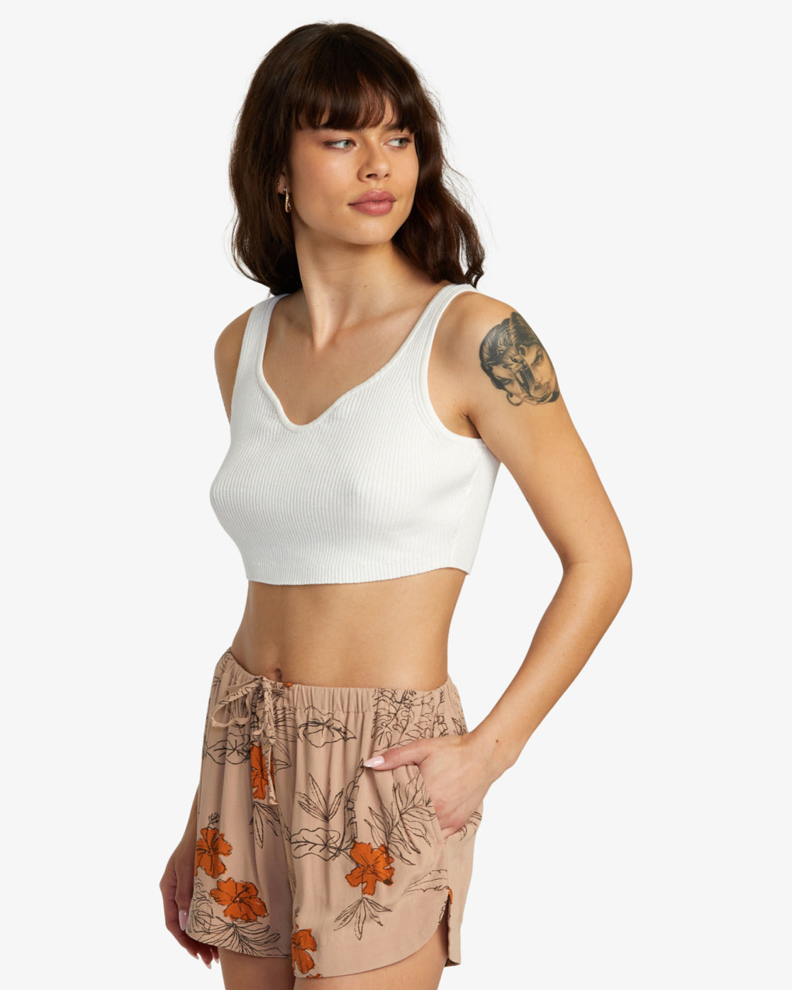 RVCA Roundabout Sweater Tank WHT S