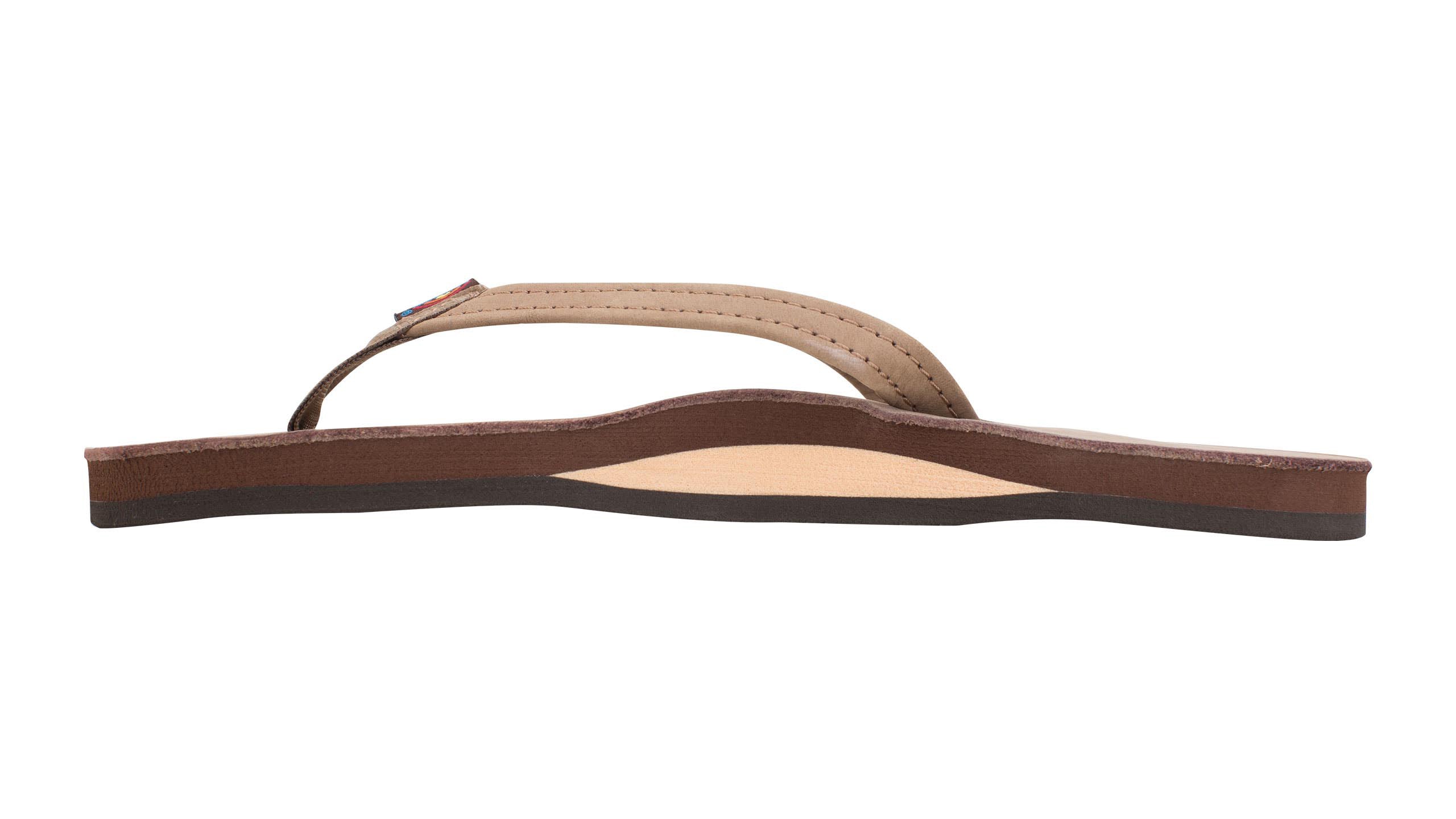 Rainbow Single Layer Leather Narrow Strap Womens Sandal Dark Brown 10