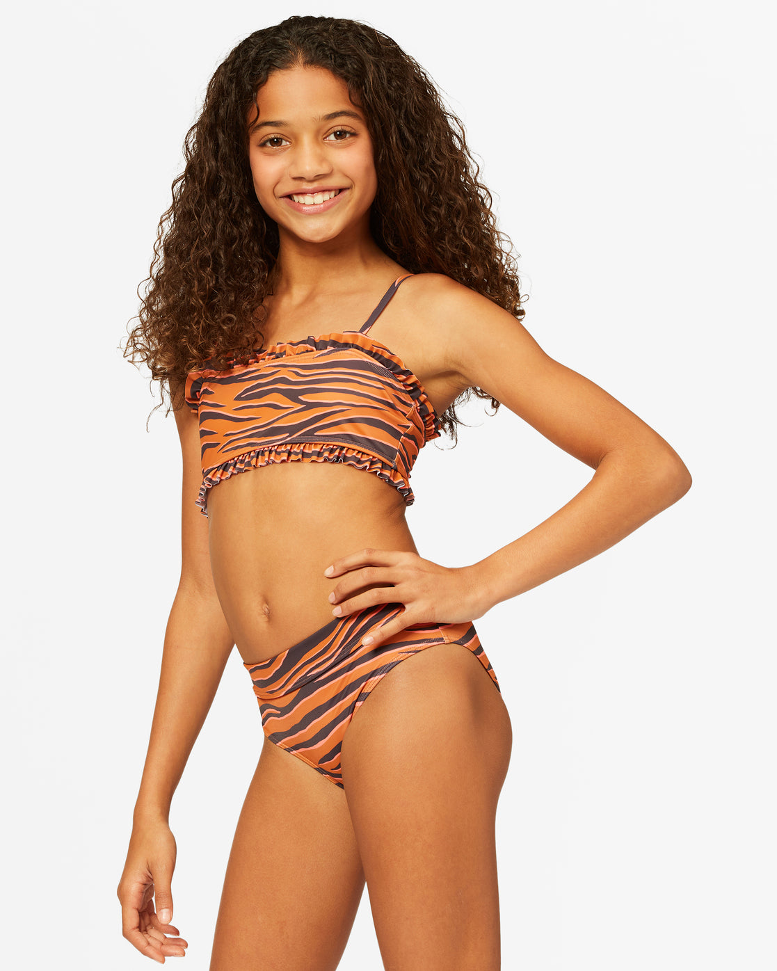 Billabong Girls' Sneakaway Ruffle Tank Bikini Set BRZ-Bronze 10