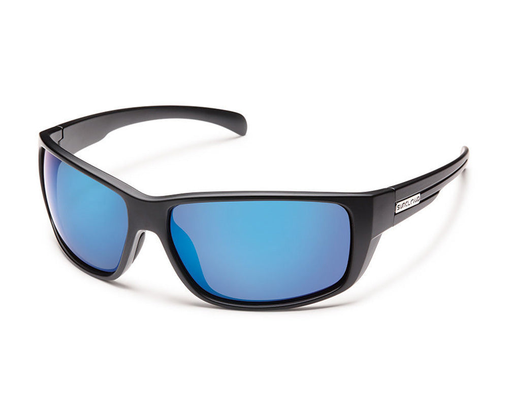 Sun Cloud Milestone Polarized Sunglasses MatteBlack BlueMirror Wrap