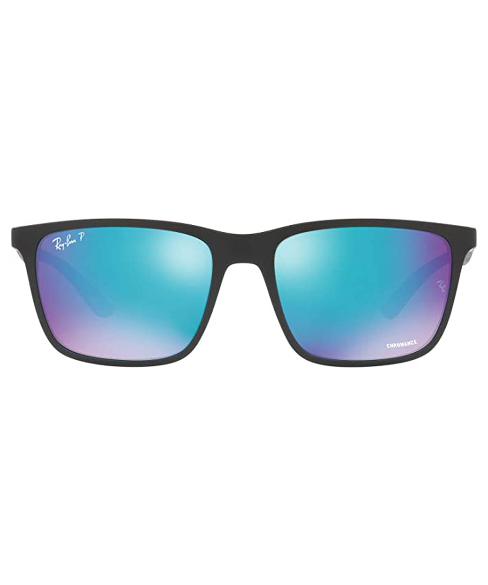 Ray Ban RB4385 Polarized Sunglasses MatteBlack GreenMirrorBlue