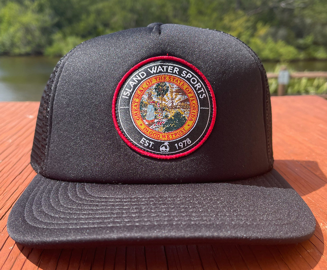 Island Water Sports Seal of Florida Trucker Hat Black OS