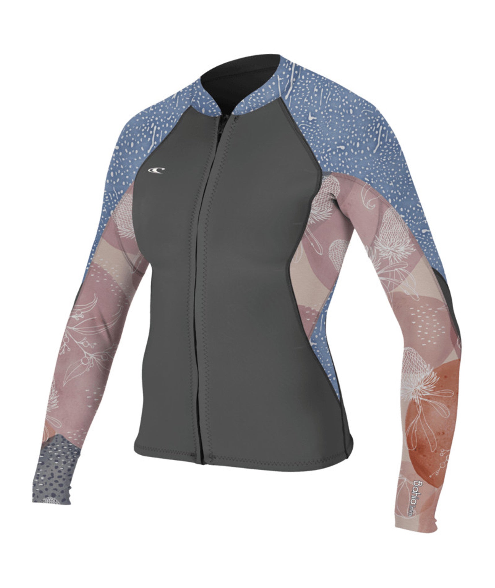 O Neill Bahia 1/0.5mm Womens Front Zip Wetsuit Jacket HJ2-Graphite-Desert Bloom-Drift Blue 6